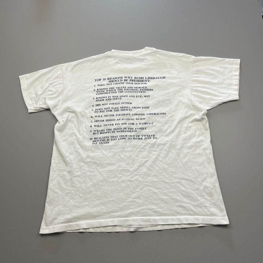 Fruit of the Loom T-Shirt Mens XL White Rush Limbaugh For President Vintage 90s - Picture 4 of 12